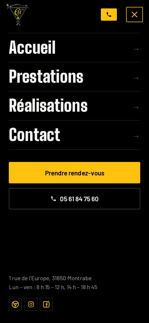 Menu sur téléphone